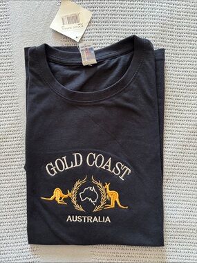 Gold Coast Australia Black Tee with Gold Embroidery